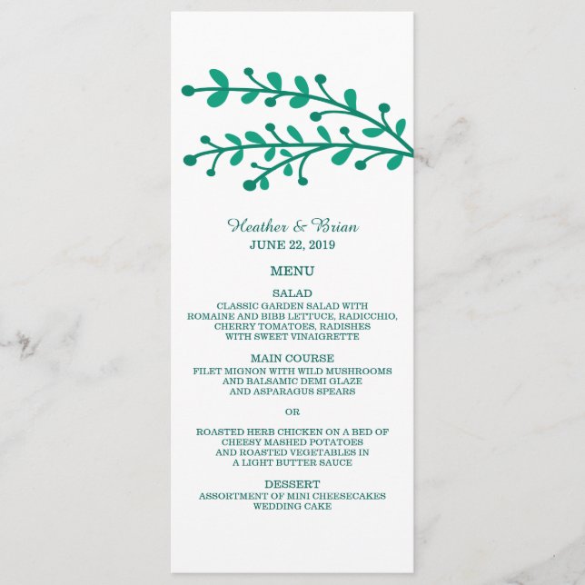 Menu Mariage Green Simple Foliage (Devant)