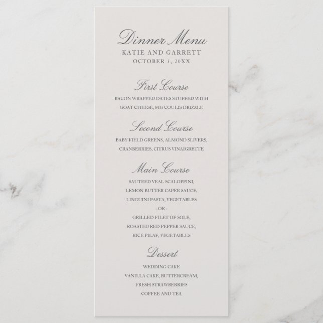 Menu Mariage gris élégant couleur simple (Devant)
