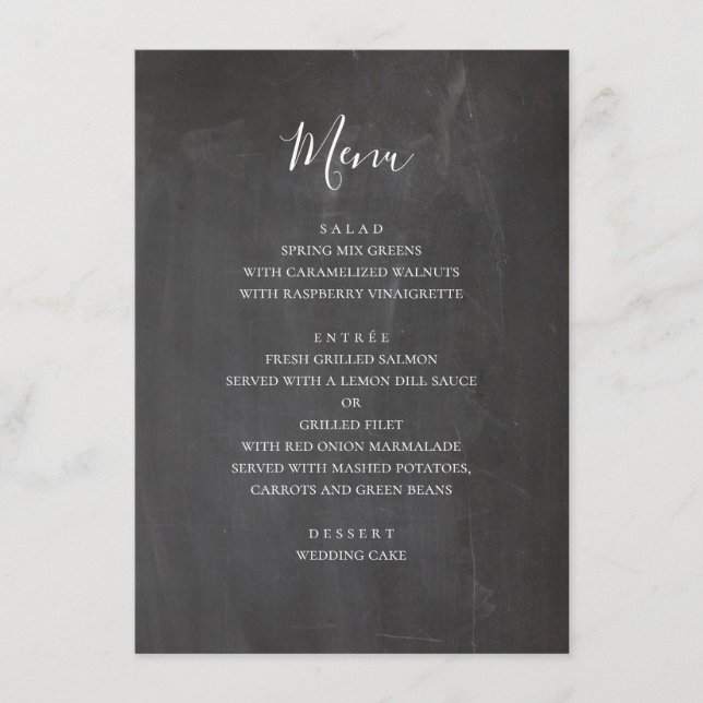 Menu Mariage gris tableau noir. Tableau simple moderne (Devant)