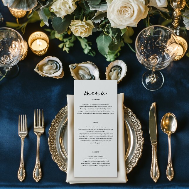 Menu mariage hommes noir et blanc simple élégant script (Créateur téléchargé)