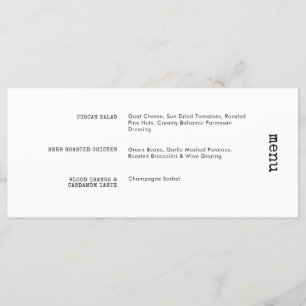 Menu Mariage horizontal noir blanc de type unique