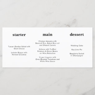 Menu Mariage horizontal unique moderne noir blanc