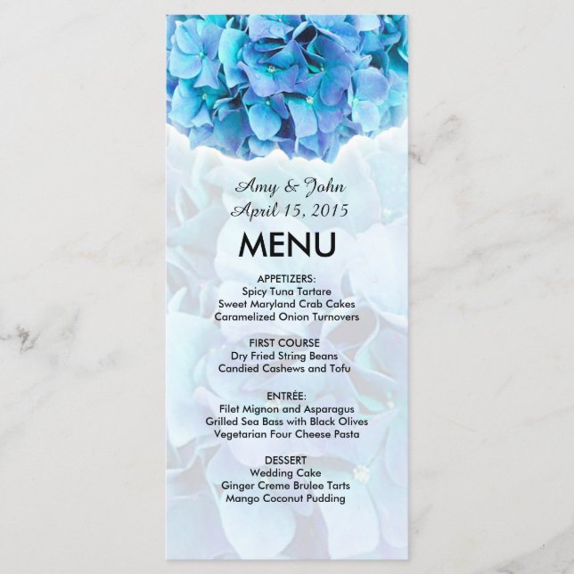Menu mariage hydrangea bleu (Devant)