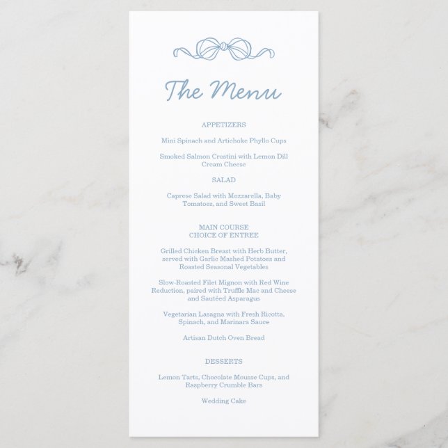 Menu Mariage illustré à main lunaire dessiné bleu (Devant)