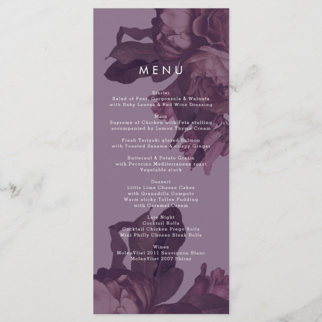 Menu Mariage Imaginaire violet (Devant)