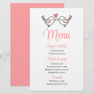 Menu Mariage Inséparables Rose Lovebirds