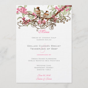 Menu Mariage Inséparables Vintages rose et gris