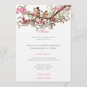 Menu Mariage Inséparables Vintages rose et gris
