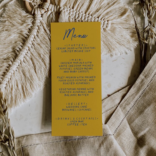 Menu Mariage Italien Jaune Bleu Écrit à la Main (Créateur téléchargé)