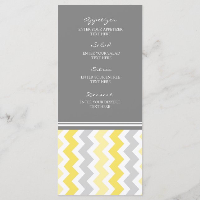 Menu mariage Jaune Gris Chevron (Devant)