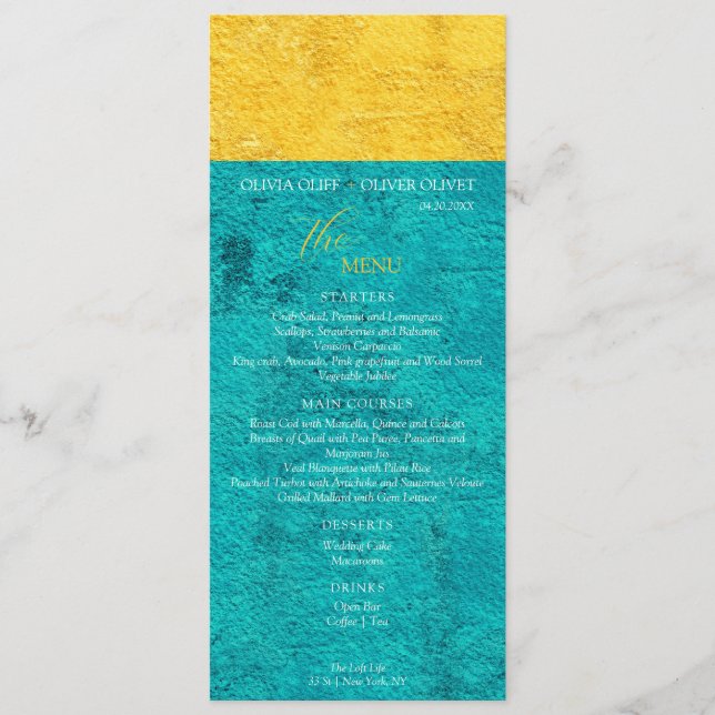 Menu Mariage jaune turquoise (Devant)