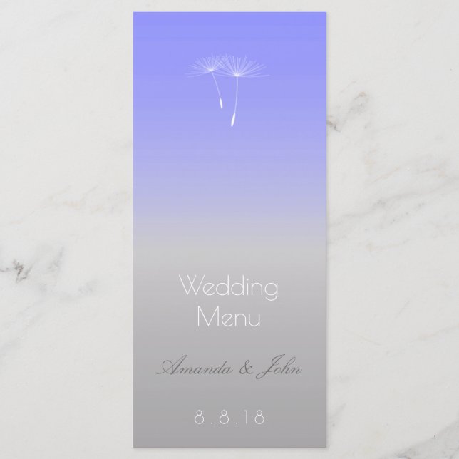 Menu Mariage Lavender Blue Grey Ombre (Devant)
