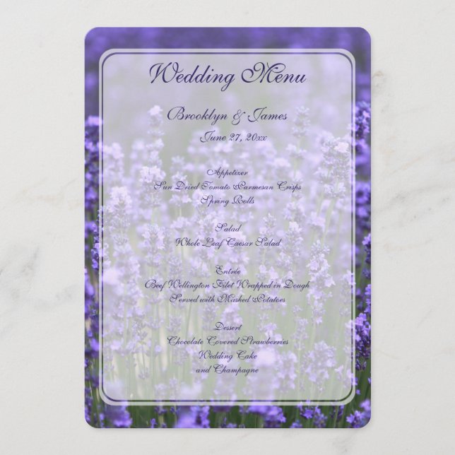 Menu Mariage Lavender personnalisé (Devant)