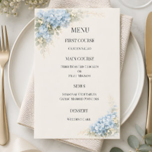 Menu Mariage Luxueux aux Hortensias Bleus Dépoussiérés