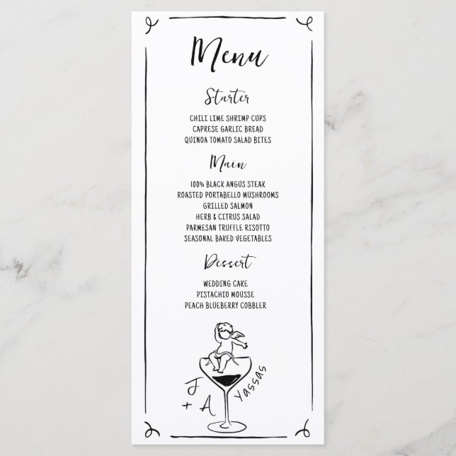 Menu Mariage manuscrit à la main Cherub (Devant)