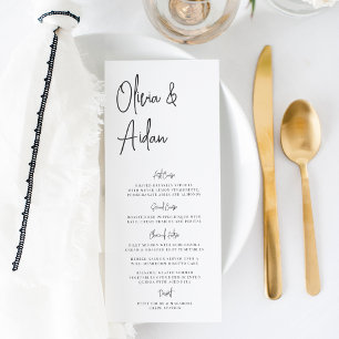 Menu Mariage manuscrit moderne noir et blanc