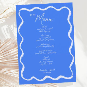 Menu Mariage manuscrit rétro Wavy Squiggle bleu