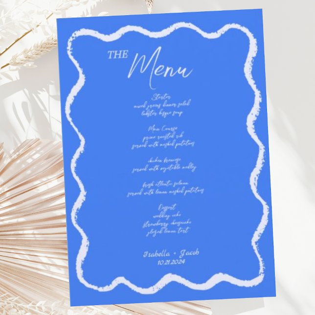 Menu Mariage manuscrit rétro Wavy Squiggle bleu (Créateur téléchargé)