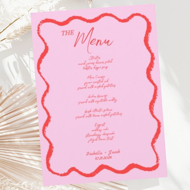 Menu Mariage manuscrit rouge rouge rose Vague rétro (Créateur téléchargé)