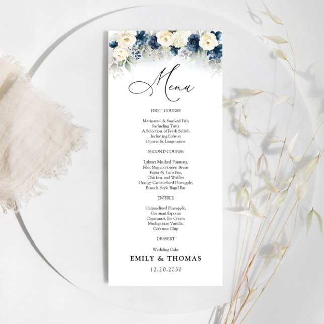 Menu Mariage Marine bleu et blanc Roses (Créateur téléchargé)