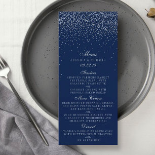 Menu Mariage Marine Blue & Glam Silver Confetti