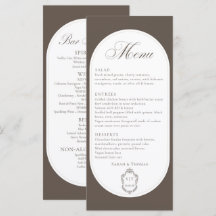Menu mariage marron chocolat deux côtés Calligraph