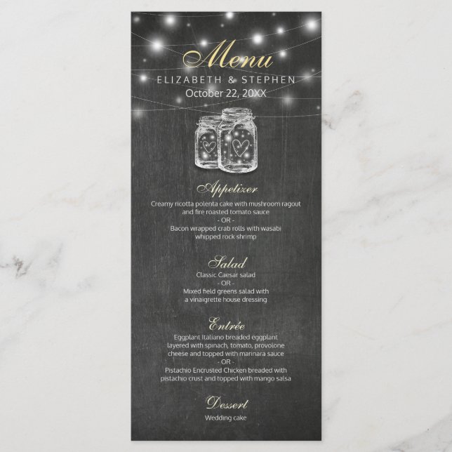 Menu Mariage Mason Jar & String Lights (Devant)