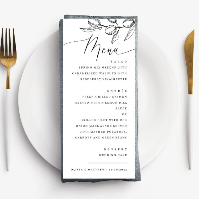 Menu Mariage méditerranéen | Olive minimaliste élégant (Créateur téléchargé)