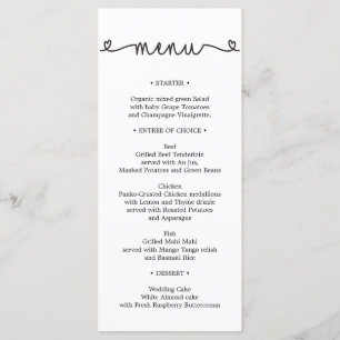 Menu Mariage - Menu Fête de l'mariée - Coeurs