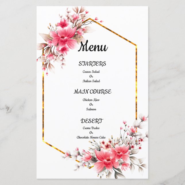 menu mariage, menu mariage à fleurs (Devant)