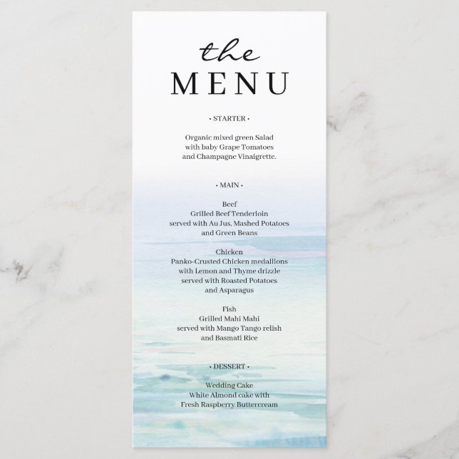 Menu Mariage Minimal Beach Waves (Devant)