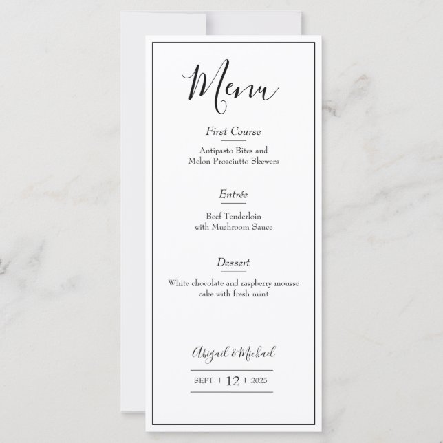 Menu Mariage minimaliste (Devant)