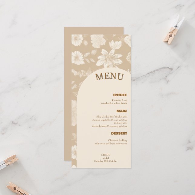 Menu Mariage minimaliste (Devant/Arrière en situation)