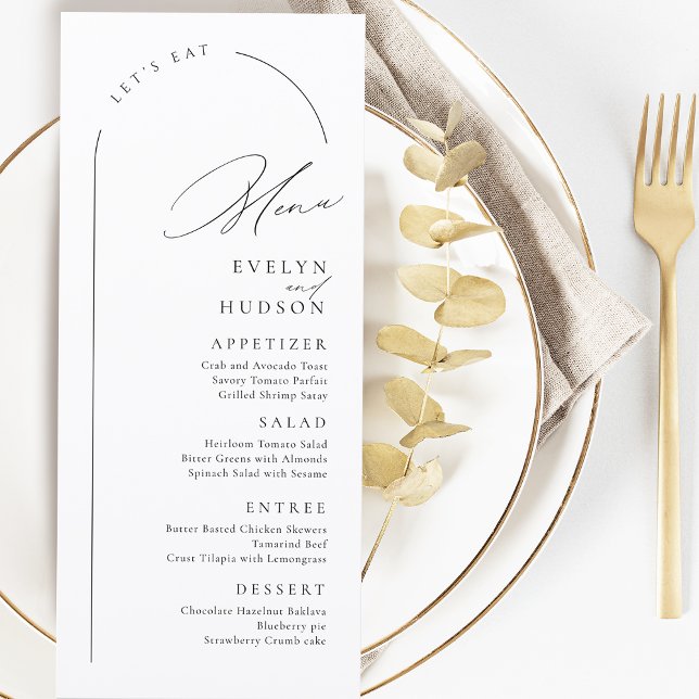 Menu Mariage minimaliste à l'arc moderne et écriture sc (Modern Script Minimalist Arch Wedding Menu)