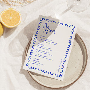 Menu Mariage minimaliste à main bleu français