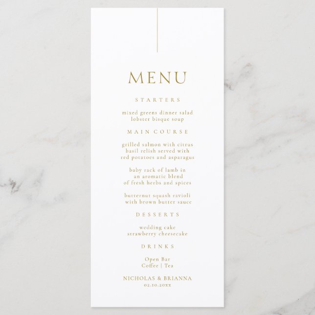 Menu Mariage minimaliste blanc et or (Devant)