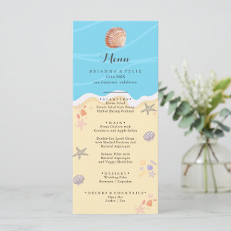Menu Mariage minimaliste bleu océan d'été