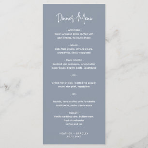 Menu Mariage Minimaliste Bleu Poussiéreux Moderne