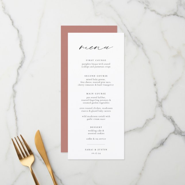 Menu Mariage minimaliste chic (Devant/Arrière en situation)