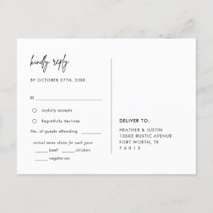 Menu Mariage minimaliste Choix de carte postale RS