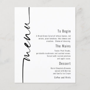 Menu Mariage minimaliste de calligraphie budgétair