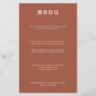 Menu Mariage minimaliste de machine à écrire en te