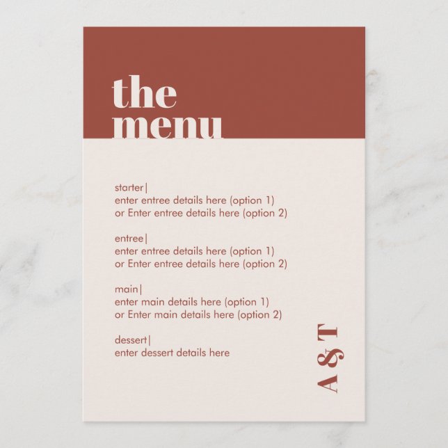 Menu Mariage minimaliste de rouille (Devant)
