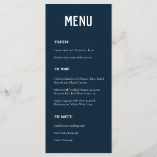 Menu Mariage minimaliste de typographie bleu marine mod