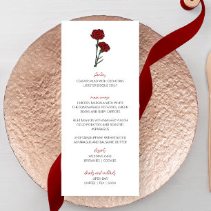 Menu Mariage minimaliste des oeillets rouges
