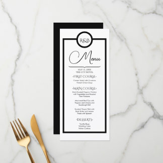 Menu Mariage Minimaliste Élégant Noir & Blanc