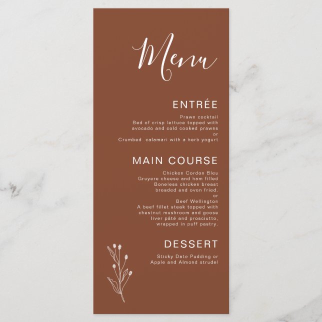 Menu Mariage minimaliste en terre cuite (Devant)