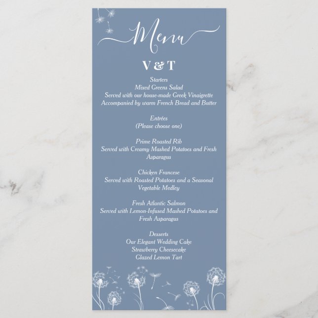 Menu Mariage minimaliste fleur sauvage (Devant)