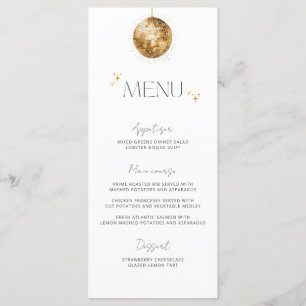 Menu Mariage minimaliste Gold Disco Ball
