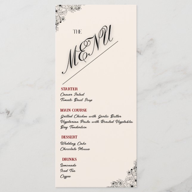 Menu Mariage minimaliste moderne (Devant)